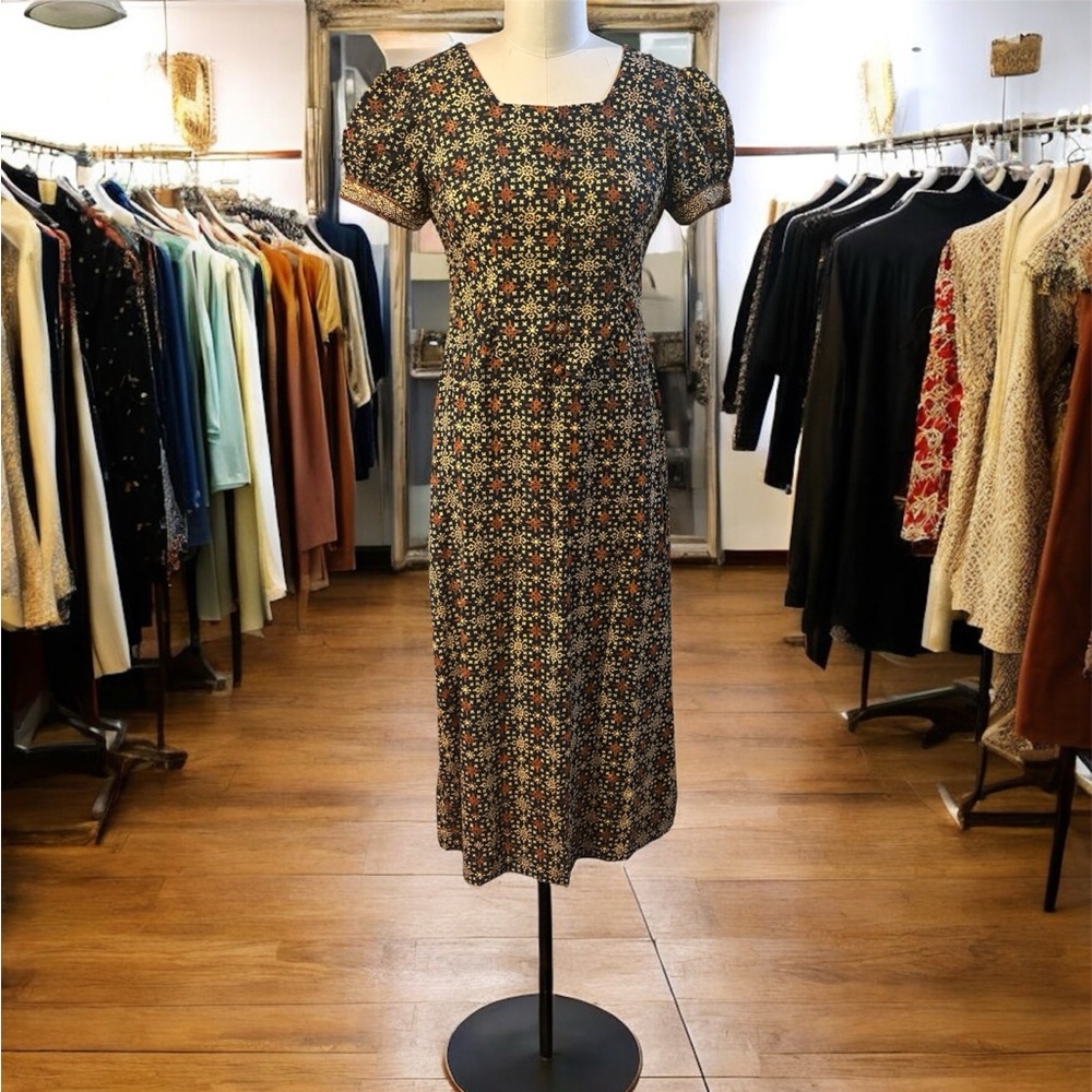 1990s Handmade Vintage Prairie Revival Midi Dress